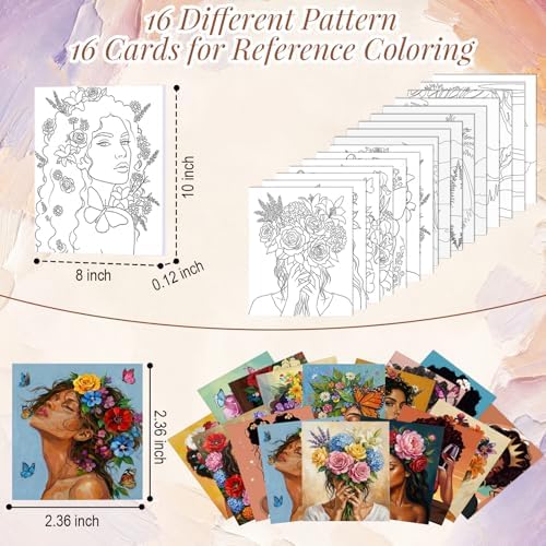 Cholemy 99 Pcs 16 Set Sip and Paint Kit for Adults 8"x 10" Pre Drawn Canvas Painting with Wooden Easel Pre Printed Canvas Painting Favor for DIY Birthday Gifts Adult's Date Party(Charming Lady) - Image 3