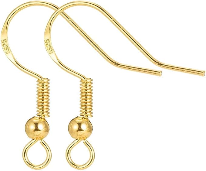 Hypoallergenic Gold Earring Hooks - 120 pcs/60 Pairs 18k Gold Nickel Free Ear Wires Fish Hooks for Jewelry Making, Jewelry findings Parts with 120 pcs Rubber Earring Backs Stopper for DIY Earrings