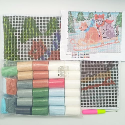 Howie's Latch Hook Kits for Adults, DIYCats-Ski Latch Hook Kit Rug Crochet Yarn, Color Preprinted Pattern Embroidery Decoration(Cats-Ski, 19.69 x 14.96 inch) - Image 2