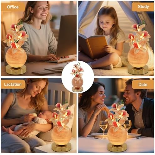 Flower Table Lamp, 3 Colors Orchid Night Light, Cordless Touch Dimming Artificial Flower with Vase Lamp, LED Desktop Decorative Landscape Lights for Festival Party Home Decor (Champagne Orchid) - Image 6