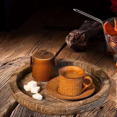 Rustic Wooden Serving Tray - Candle Holder Tray Home Decor, Small Wooden Serving Tray, Round Wood Tray for Coffee Table, Decorative Tray, Centerpiece Table Decorations for Home Decor (8.07 in), Retro - Image 3
