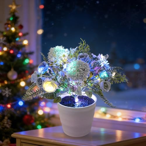Artificial Blue Flower Night Light Bedroom Wedding Party Office Decor by Hibeauti