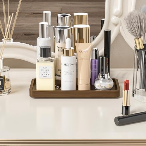 Weenson Small Bathroom Vanity Tray for Countertop Makeup Perfume Jewelry Decor Candle Keys, Bamboo Kitchen Tray for Soap Dispenser Spice, Small Toilet Tray for Sink 7.9" L x 4" W x 0.79" H Brown - Image 5