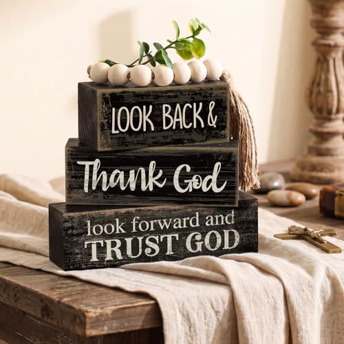 Moucuny 4 Pcs Farmhouse Table Decor Inspirational Wooden Block Signs - Image 2