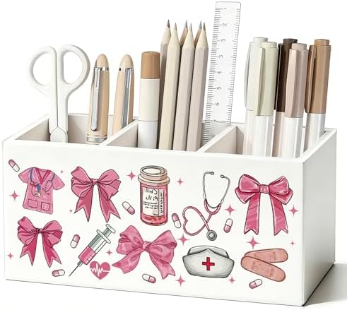 Pink Preppy Bow Nurse Pen Pencil Holder for Desk Decor by Unknown