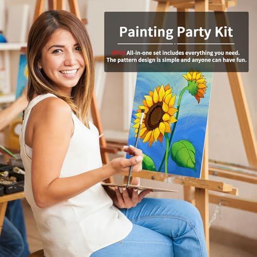 8 Pack Paint and Sip Kit for Adults, Flower Theme Pre Drawn Canvas to Paint Stretched Outline Canvas Art Painting Set Lady Night Party Favor Supplies Gift(8x10) - Image 2