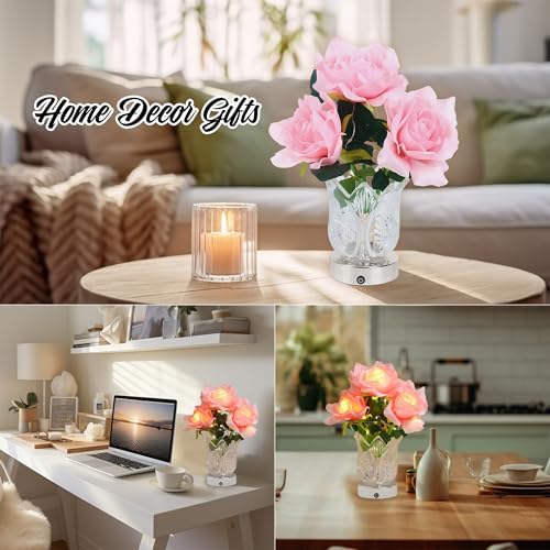Artificial Pink Rose LED Lamp Night Light,Flower Lamp Gifts for Women Mom Grandma Girlfriend Friend Wife Birthday Christmas Valentines Mothers Day Anniversary, FLower Bedroom Bar Coffee Shop Decor - Image 4