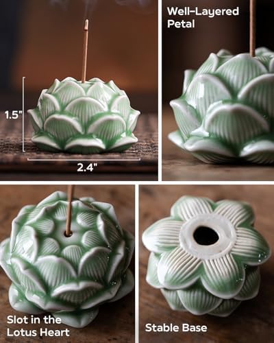 Hand-Dyed Ceramic Lotus Incense Stick Holder - Zen Meditation Artwork for Home & Yoga Decor - Image 4
