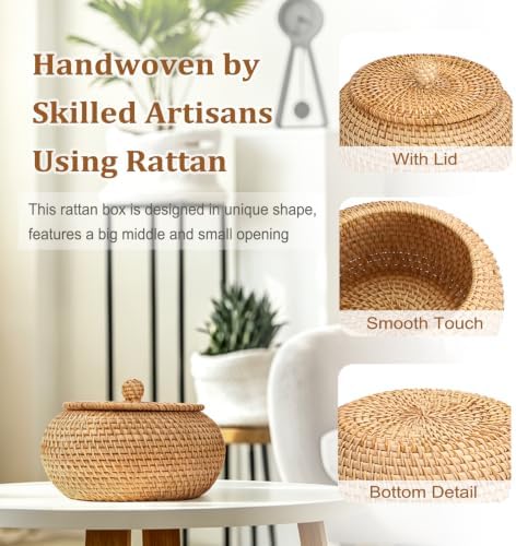 Hipiwe Handwoven Rattan Basket Round Round Wicker Storage Box - Image 6
