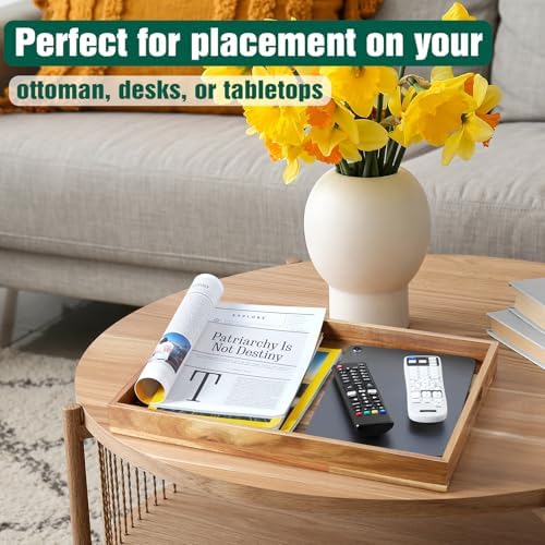 2 Pack Acacia Wood Serving Tray with Handles - 17 Inch Large Wooden Tray for Ottoman, Breakfast in Bed, Dinner, Coffee Table - Image 4