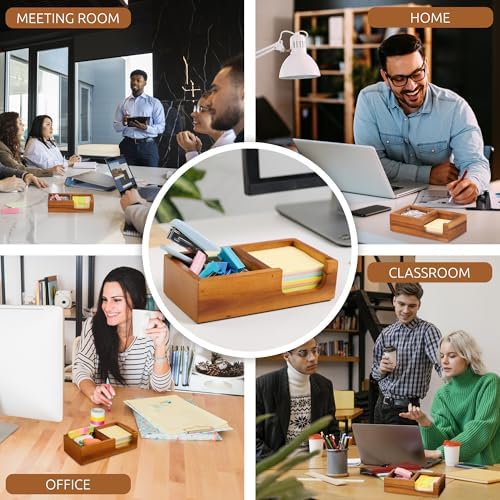 Demigo Acacia Wood Sticky Note Holder, 3x3 in Note Organizer, 2-Compartment - Image 6