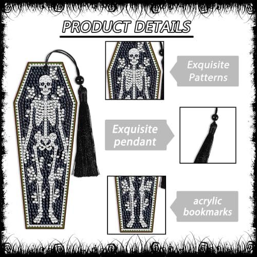 Black & White Gothic Diamond Art Bookmark, 8 Pcs DIY 5D Kits with Tassels - Image 4