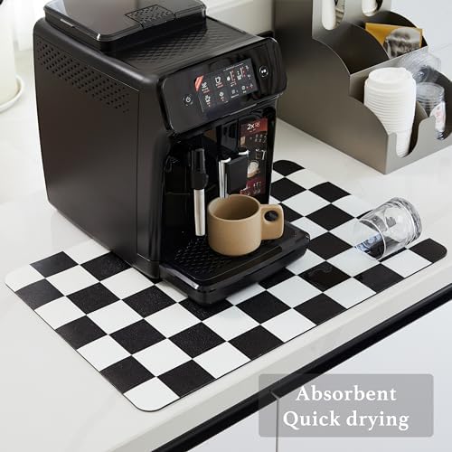 Ohocut Checkered Dish Drying Mat for Kitchen Counter, Coffee Bar Station Accessories, Retro Cute Aesthetic Modern Absorbent Drainer Mat Kitchen Drying Mat Easy Clean, Black 16" x 24" - Image 4