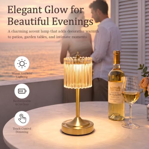 Cordless Table Lamp, Rechargeable Gold Glass Touch Lamp - Image 2