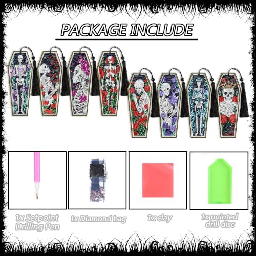 8 Pcs Colorful Gothic Diamond Art Bookmark, DIY 5D Kits Supply with Tassels - Image 2