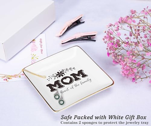 Mom Gifts for Mother's Day-Birthday Thanksgiving Christmas Gifts for Mother-Mom Life-Thank You Gift-Mom the Heart of the Family-Mother Appreciation Gift-Ceramic Jewelry Tray Trinket Holder Ring Dish - Image 2