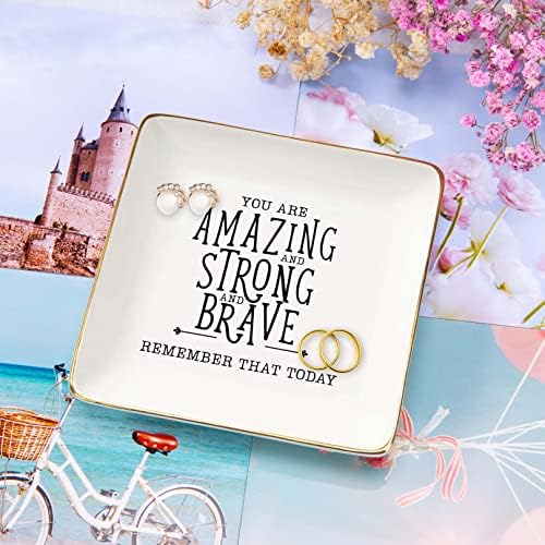 NZY Trinket Tray Ring Dish Jewelry Holder Gifts for Daughter,Niece,Granddaughter,Mom,Best Friend,Sister,Coworker,Nurse, Teacher,Wife,Grilfriend-You Are Amazing and Strong-Inspirational Gifts - Image 2