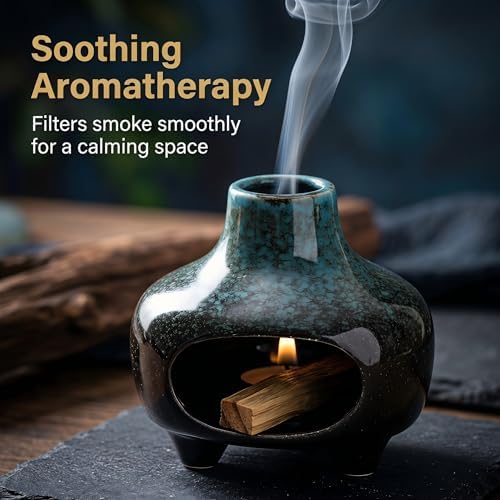 Blue Palo Santo Holder Burner Ceramic,Cone Incense Burner for Wood Sticks - Image 6