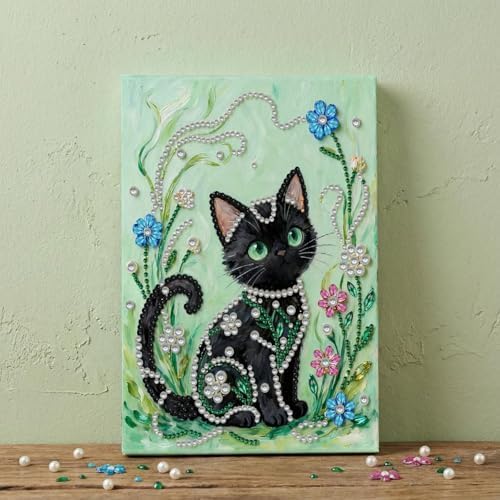 DIY Pearl Painting with Frame, Creative Design, Handmade Stress-Relieving Home Wall Decoration, Includes Frame and Tools-Black Cat - Image 2
