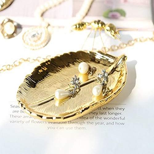 Lependor Golden Leaf Shaped Small Ceramic Jewelry Ring Dish Necklace Bracelet Holder Tray Organizer, Ceramic Decorative Trinket Dish for Wedding Party Woman Girl -Small Gold Leaf - Image 3