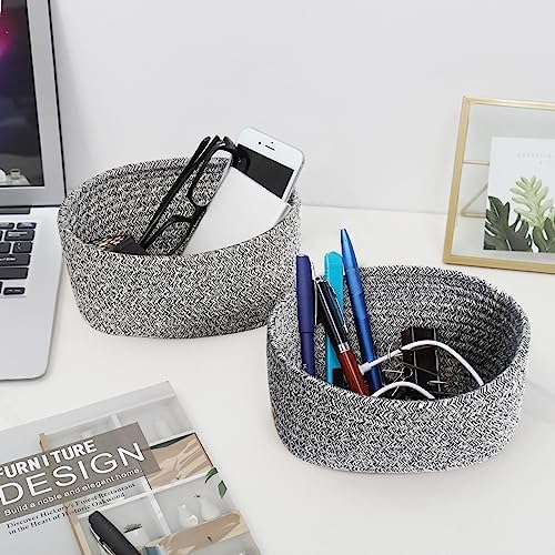 【2 Pack】ABenkle Small Woven Baskets, Tiny Oval Shallow Storage Baskets, Mini Cotton Rope Empty Decorative Basket, Boho Little Organizer Bins for Bathroom, Cat Dog Toy Gifts Baskets - Image 5