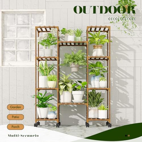 GENTINGBRO Plant Stand with Wheels Outdoor Indoor Hanging Plant Shelf for Multiple Plants Tall Large Holder for Living Room Patio Balcony Garden Corner Mobile - Image 4