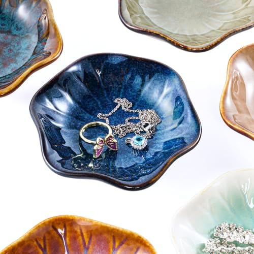 Vintage-Inspired Ceramic Jewelry Dish – Handcrafted Floral Trinket Trays in Luxe Glazed Porcelain | Antique-Style Ring Holders for Vanity & Dresser Décor (1, Kiln turned Lotus Blue) by Unknown