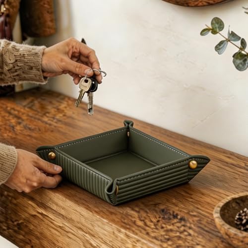 YAPISHI Luxury Valet Tray for Men, PU Leather Vanity Jewelry Catchall Tray - Image 7