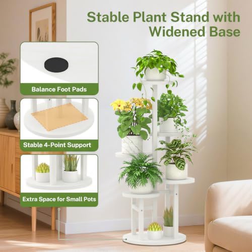 iDavosic.ly 5 Tier Wood Plant Stand Indoor Outdoor Corner Tall Shelf, White - Image 6