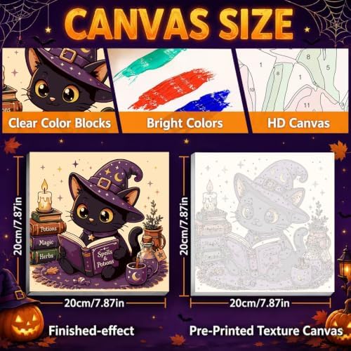 Mandun Halloween Cat Paint by Numbers Kit for Kids, 8x8 inch - Image 2
