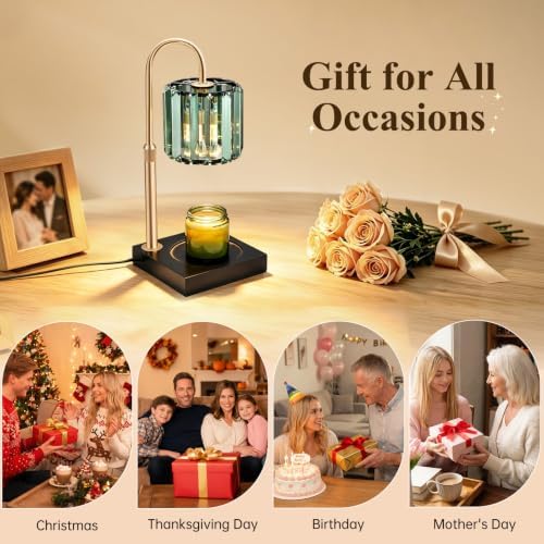 Yuichoy Candle Warmer Lamp Green with Timer, Dimmable Electric Candle Wamer Adjustable Height, Gifts for Women Mom, Glass Modern Candles Melter Lamp - Image 7