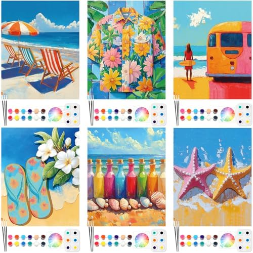 Dinifee 6 Pack Pre Drawn Canvas 8x10 Paint Kit for Adults, Summer Hawaii by Dinifee