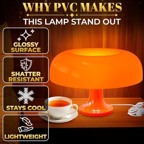 Orange Mushroom Table Lamp for Bedroom; ABS + PVC Build (not Glass) - Image 4