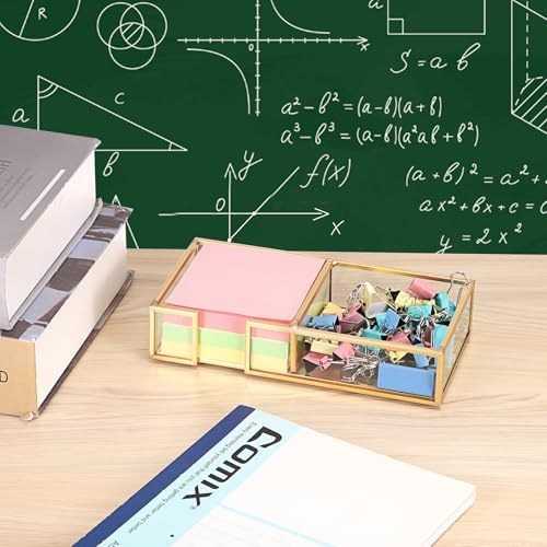 BTSKY Golden Glass 2 in 1 3x3 Inch Sticky Note Holder with Non-Slip Pads - Image 2