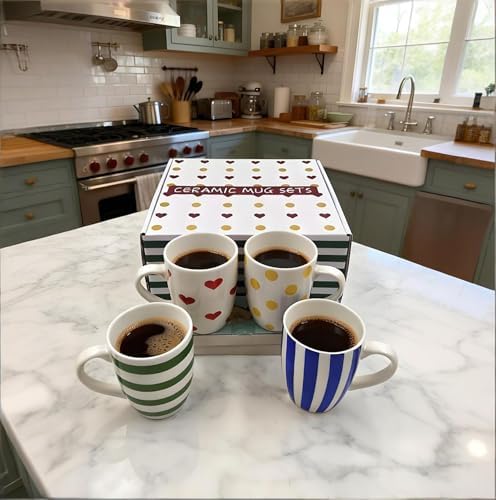 Colorful Ceramic Mug Set of 4 Boho Porcelain Mug Set Artistic Coffee Cup Set of 4 with Gift Boxed for Family, Office & Parties,Housewarming Gift - Image 2