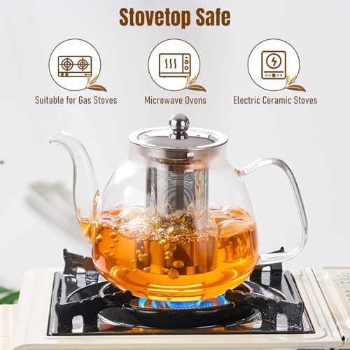 PARACITY Tea Pot with Infuser and Lid, 40 oz Stovetop Glass Kettle, Clear - Image 5