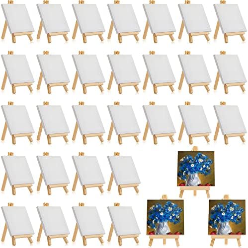 Mimorou 32 Pack Mini Canvas with Easel for Painting Wood,4 X 4 Inch by Mimorou