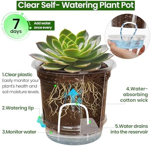 MIXC 12 Pack 5 Inch Self Watering Pots for Indoor Plants with Wicking Rope - Image 2