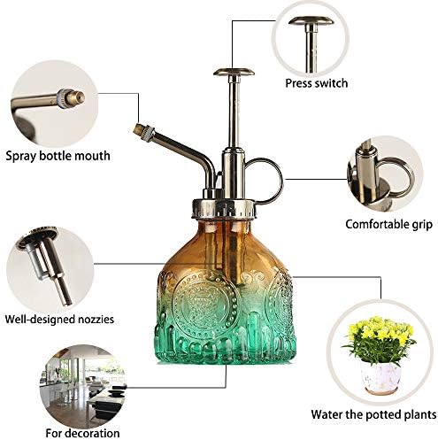 Plant Mister Glass Spray Bottle Small Plant Watering Can 6.4" Tall Retro Indoor Watering Can Bronze Plastic Top Pump for Garden Indoor Plant Sprayer (Brown Green Gradient) - Image 3