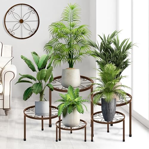 CADANI 5-Pack Metal Plant Stands for Outdoor Indoor, Anti-Rust Iron Flower Pot Stand, Heavy Duty Plant Pot Shelf for Multiple Plant, Decoration Racks for Home, Patio & Garden by CADAINPlantStandOutdoor