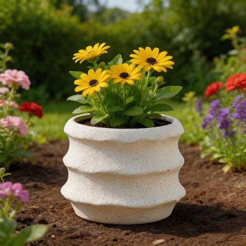 White Speckled Ceramic Planter, 5.5 Inch Irregular Coil Design Flower Pot, Modern Unique Textured Granular Finish Small Pot for Indoor Plants, Succulents, Cactus, and Home Office Decor Gift - Image 6