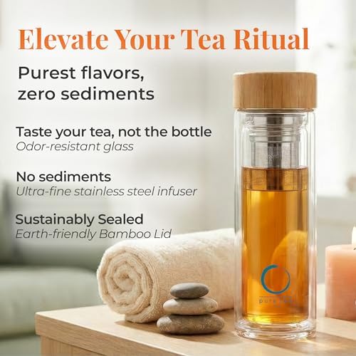Pure Zen Tea Glass Tea Infuser Bottle, Leakproof, Tea Tumbler with Infuser - Image 5