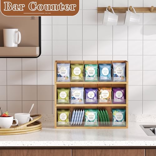 X-cosrack Bamboo Tea Bag Organizer Storage Box, 3 Tier Stackable Tea Bag Box Natural Wood, Wall Mount Tea Chests with Acrylic for tea bags Office Kitchen Cabinet Pantry - Image 6