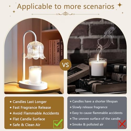 CRMILL Candle Warmer Lamp Electric Timer - Flower Candle Lamps Height Adjustable Home Bedroom Decor House White - Image 6