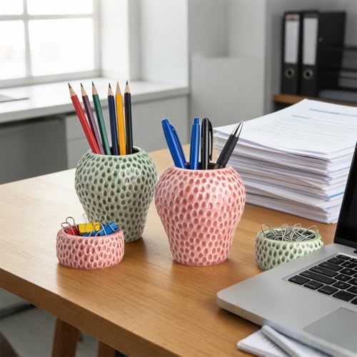Strawberry Ceramic Pen Holder & Paper Clip Tray Set of 2 - Image 5