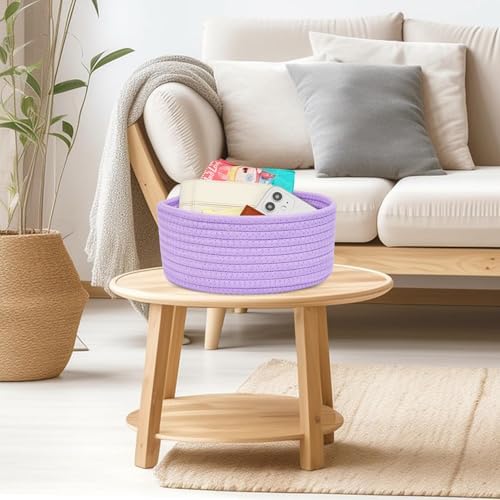 ABenkle Small Woven Basket, Empty Tiny Shallow Storage Basket, Mini Cotton Rope Baskets, Round Decorative Hamper, Basket Storage Bins for Toys, Spa, Socks, Nursery, Living Room - Image 3