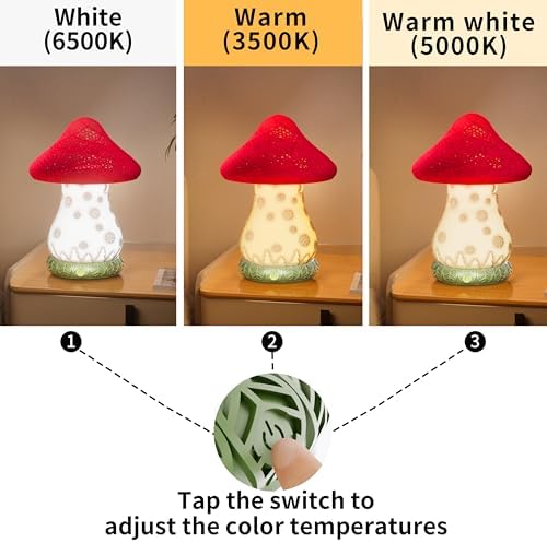 Cordless Mushroom Lamp - Rechargeable Touch Lamp for Nightstand, 3 Color Temperature Bedside Lamp with Rotating Castle Shade, Battery Operated Small Lamp for Bedroom, Nursery, Kids Room - Image 4