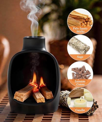 Palo Santo Holder - Modern Chiminea Incense Burner for Yoga, Meditation, and Anxiety Relief - Wood Sticks Dish, Sage Ash Catcher, SArchitectural Square & Organic Round, Cone Burner - Tower - Image 3