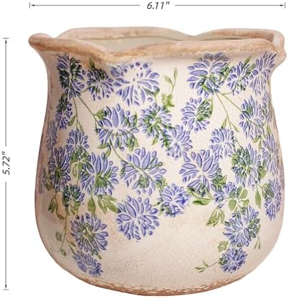 Ceramic Pots for Plants, Vintage Plant Pot with Drainage Hole, 6.11in. Planter for Indoor Plants, Crackle Glaze Finish Flower Pot, Perfect Tuscan Ceramic Planter for Gardening, Antique Blue Meadow - Image 6