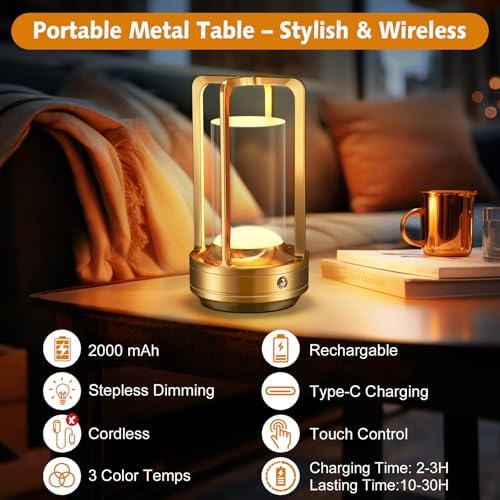 Rechargeable Table Lamp for Outdoor Indoor Portable Lamp with 3 Colors - Image 4